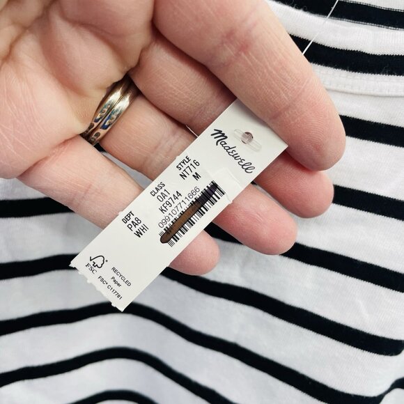 Madewell Womens Medium Perfect Crewneck Tee in Allday Jersey White Striped 133 - Picture 9 of 10